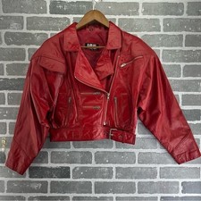 Vintage 80's genuine leather IOU red biker jacket size medium