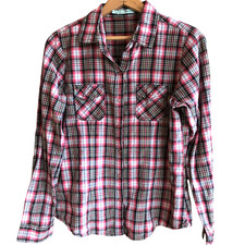 Maurice's Snap-Down Red Plaid Shirt, Lightweight Red Black White Yellow, Size L