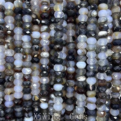4x6mm Natural Faceted Black White Agate Rondelle Spacer Beads for Jewelry Making - Picture 4 of 6