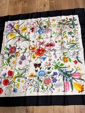 Gucci Floral Silk Scarf 1993 Black with Tag in Box 86x83cm