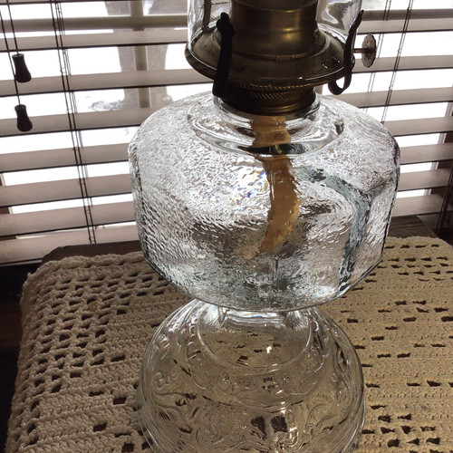 Heavy P A Risdon Pebble Paneled Embossed 18” Oil Lamp With Wick - Picture 5 of 7