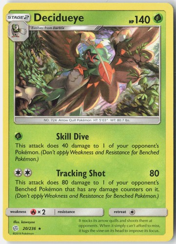 Decidueye 20/236 Holo Rare Cosmic Eclipse Pokemon Holo Lightly Played