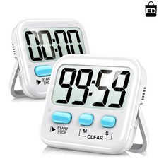 2x Easy-Use Digital Timers for Cooking, Homework  Workouts - Batteries Included