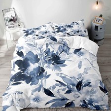 3PCS Navy Blue Floral Duvet Cover King Bedding Set, Modern Abstract Minimalis...