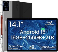 14 Inch Android 15 Tablet, 16GB RAM 256GB ROM, 1920x1200 FHD IPS Display, Widevi