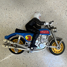Playwheels Diecast Motorcycle with Rider Figure Blue/Silver #3 Yellow Wheels
