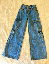 PacSun Girls Wide-Leg Blue Denim Jeans Light Wash Pockets Size 22