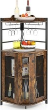 Corner Bar Cabinet with Wine Rack, Glass Holders & Shelf Rustic Industrial Unit
