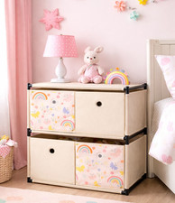 Kids Pink Storage Unit 4 Cube Drawer Box Childrens Bedroom Toy Storage Rainbow