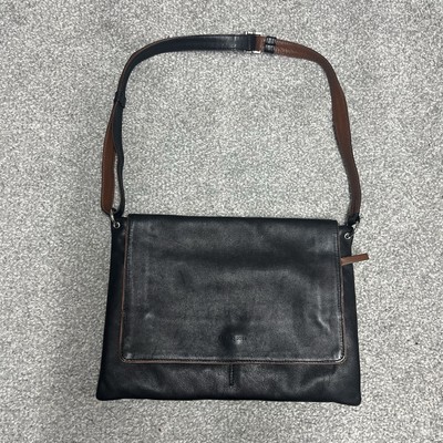 Bruno Rossi Purse Black Brown Soft Leather Bag Crossbody Fold Over Top Italy