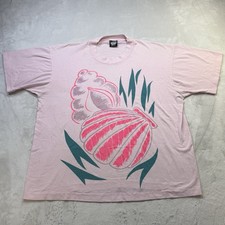 Vintage 80s Single Stitch Seashell Graphic T Shirt USA Made XL Pink Beach
