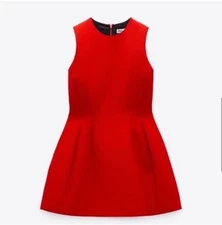 NWT Zara Red Voluminous Tulip Mini Dress Crepe Material- Size XS