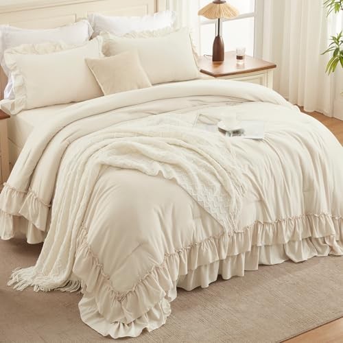 Queen Comforter Set, 3 Pieces Soft Lightweight Fluffy Queen (90"x90") Beige - Picture 3 of 7