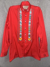 Cappuccino Collection Vintage Indigenous Beaded Tuxedo Shirt Medium C131