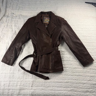 Adventure Bound Wilsons Leather Jacket Brown Belted Thinsulate Womans Medium