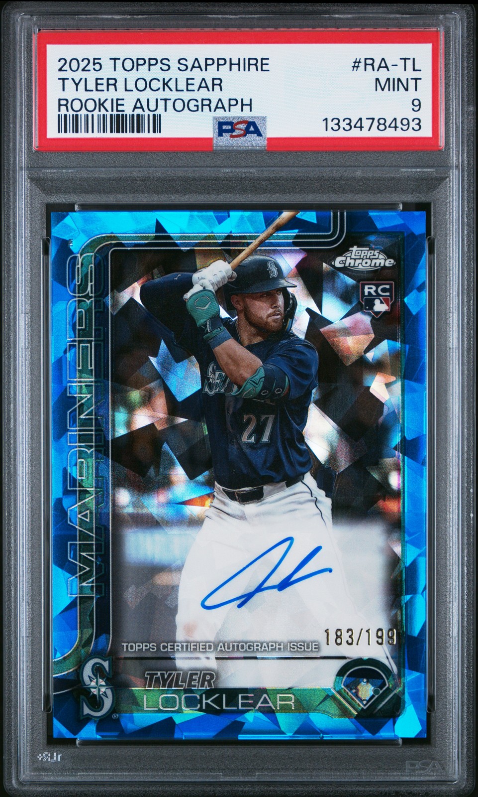 2025 TOPPS CHROME SAPPHIRE ROOKIE AUTO #RA-TL TYLER LOCKLEAR RC 183/199 PSA 9