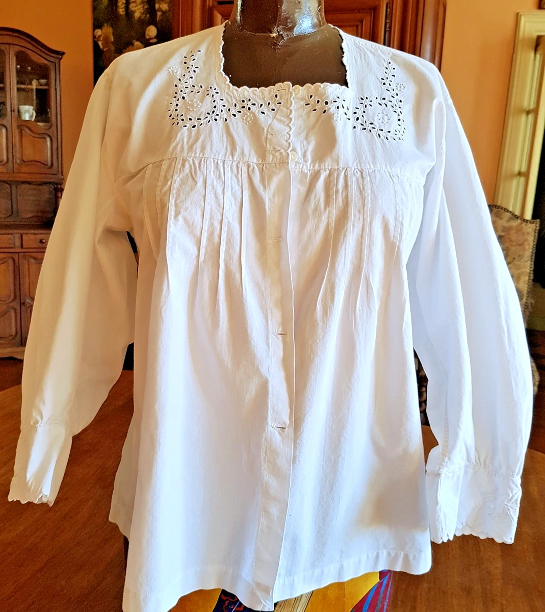 Chemisier Vintage Noir Années 1930 - Mousseline De Soie Et Dentelle Ancienne - Taille 38-40, Occasion Très Bon état