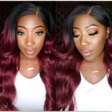 100 Real Full Lace Human Hair Wig 8A Brazilian Ombre Burgundy Front Lace Wigs