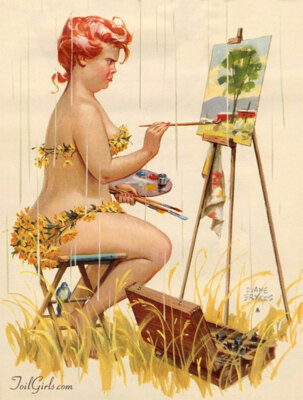 Vintage Hilda Plus Size Girl Reproduction Print 11 x 14  #134 Painting in Rain