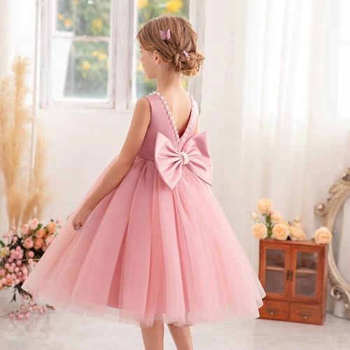 Girls Flower Bridesmaid Bow Princess Dress Party Fancy Wedding Birthday Dresses - Picture 16 of 24