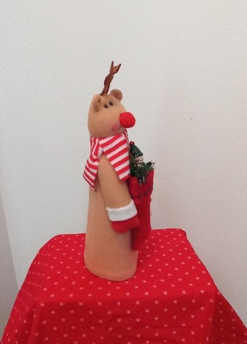 New Christmas Tree Topper Reindeer Shelf Sitter Handmade Stocking VTG Ornament - Picture 5 of 7