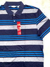 Calvin Klein Mens Polo Shirt Striped Liquid Cotton Navy/Grey/M NWOT