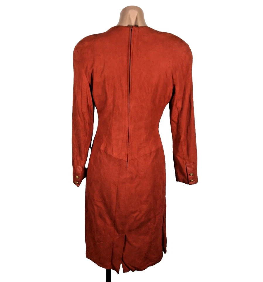 VESTIDO DE CUERO ROJO VAKKO VINTAGE AÑOS 80 Gamuza Mantequilla Suave 6 Cintura Caída Asimétrica Foto 2 de 4