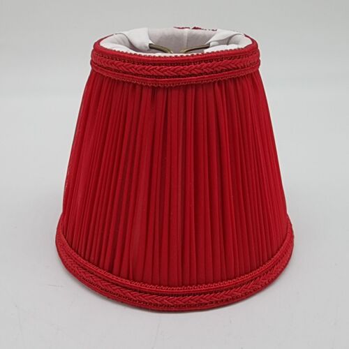 Red Pleated Clip-On Lamp Shade With White Lining & Brass Fitter