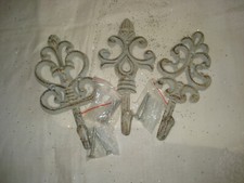 Set 3 French Country Distressed Iron Wall Hook Fancy Scrolls 7" w/Hardware