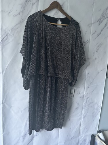 JESSICA HOWARD MISSY BLACK/SILVER BATWING SLEEVE COCKTAIL DRESS SIZE 6 - NWT - Picture 4 of 10