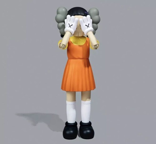 Set 2 personaggi KAWS YOUNG-HEE colorati e monotoni giochi di calamari in mano - Foto 4 di 5
