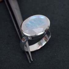 Natural Moonstone Ring 925 Sterling Silver Rainbow Moonstone Ring Size 8-HR362