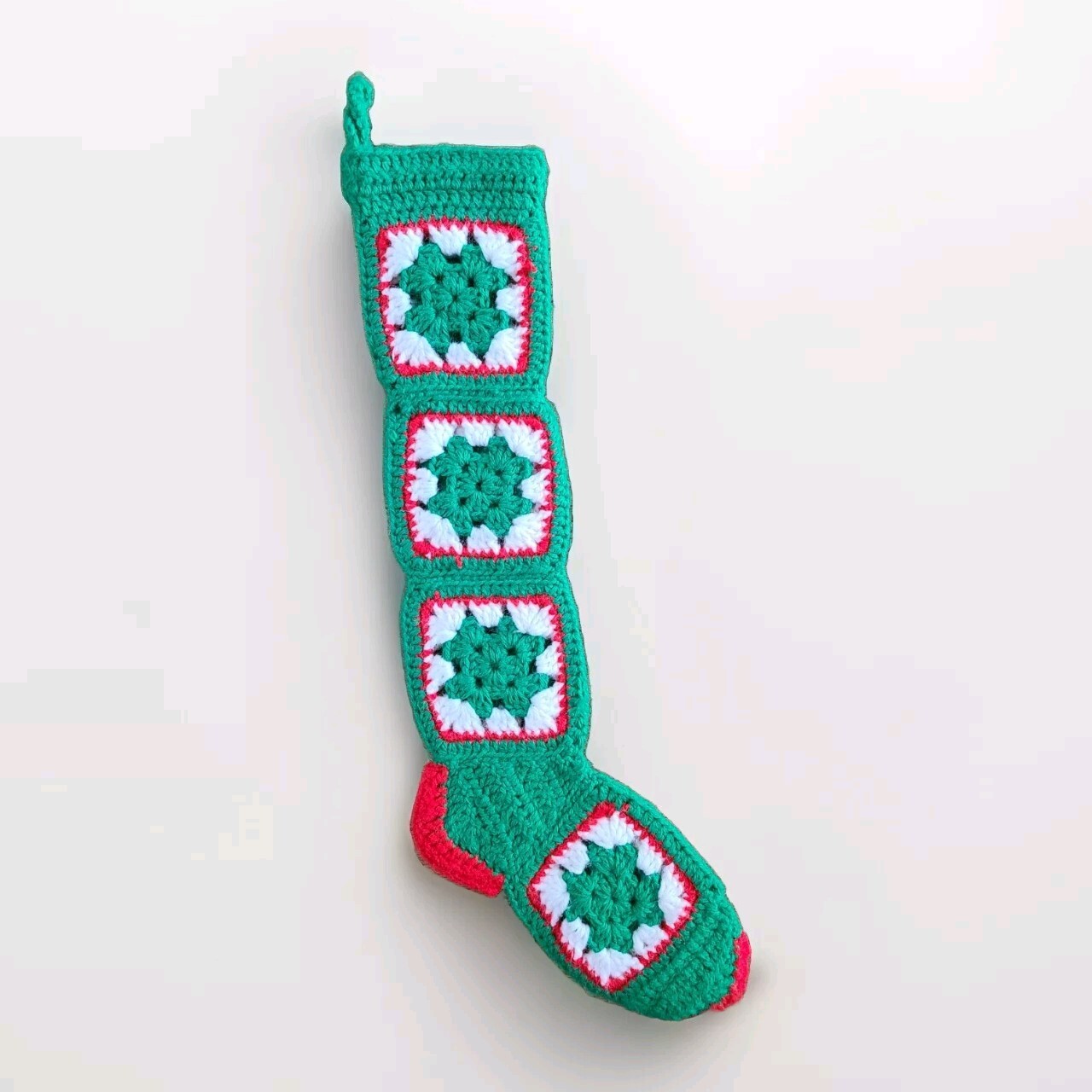 Medias de Navidad Cuadradas Vintage Boho Crochet Granny Rojo Verde Blanco Largas 24