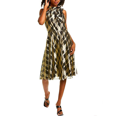 Maggy London Size 4 Gold Black Plaid Cross Over Halter Dress Fit & Flare  B22 | eBay