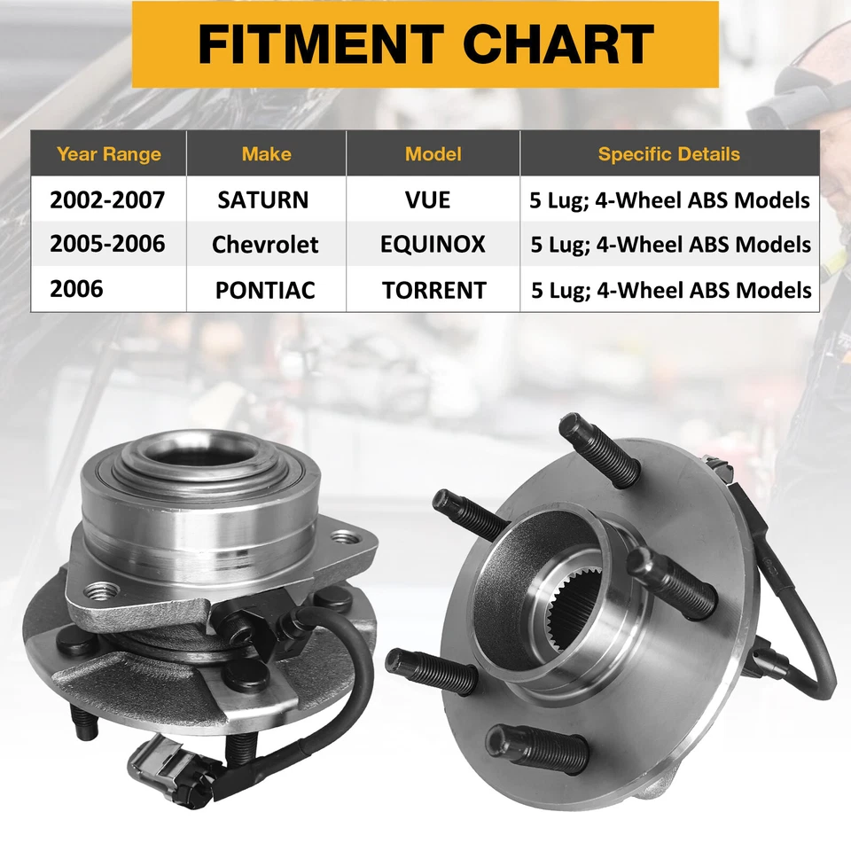 Pair Front Wheel Hub and Bearings for Chevy Equinox Saturn Vue Pontiac Torrent Foto 4 de 4