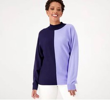 Candace Cameron Bure Colorblocked Mock-Neck Sweater Navy/Periwinkle 3X A515553
