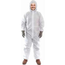 Coveralls 3X-Large White Hazmat Suit with Hood, Zipper Waterproof Lab Coveralls