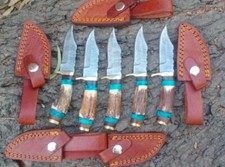 LOT OF 20 -6 INCH HANDMADE DAMASCUS STEEL SKINNER STAGANTLER W/SHEATH