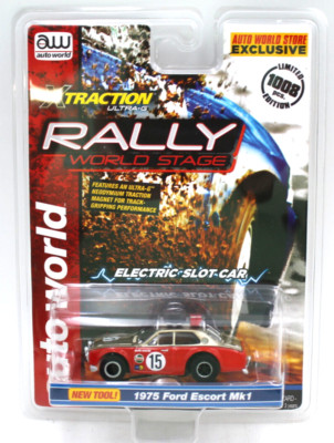 AUTO WORLD☆ ' 75 Ford Escort☆HOスロットカー Auto World 1975 Ford Escort w/Roof Rack (Yellow/White) X