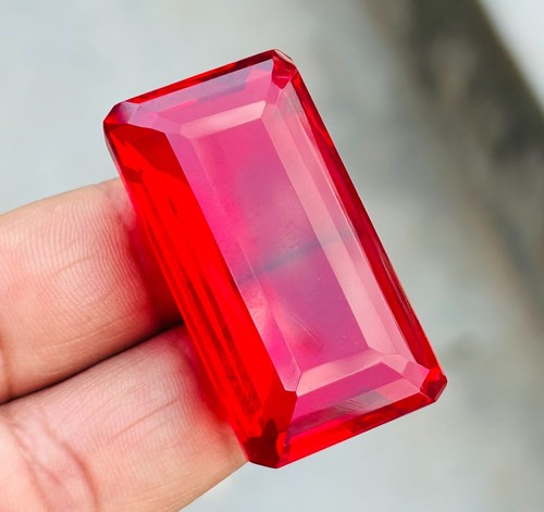 124 Ct Natural Blood Red Ruby Certified BIG SIZE Emerald Cut Flawless Gemstone - Picture 14 of 15
