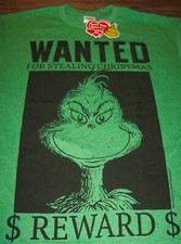 Dr. Seuss THE GRINCH WHO STOLE CHRISTMAS Wanted Poster T-Shirt LARGE NEW w/ TAG