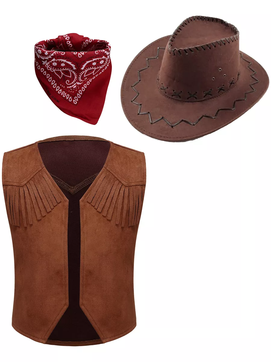 Kinder-Kostüm Cowboy Hut Bandana Weste Set Wilder Westen Cosplay