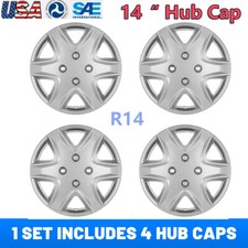 14" 4Pc Silver Wheel Covers Hubcaps Snap On Full Hub Caps For R14 Car Tire & Rim