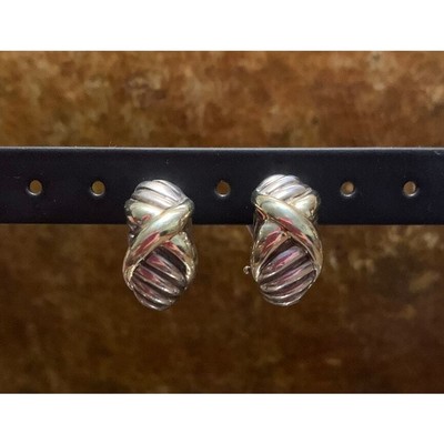 David Yurman Classic Cable X Crossover Huggie Hoop Earrings 14K Gold and 925