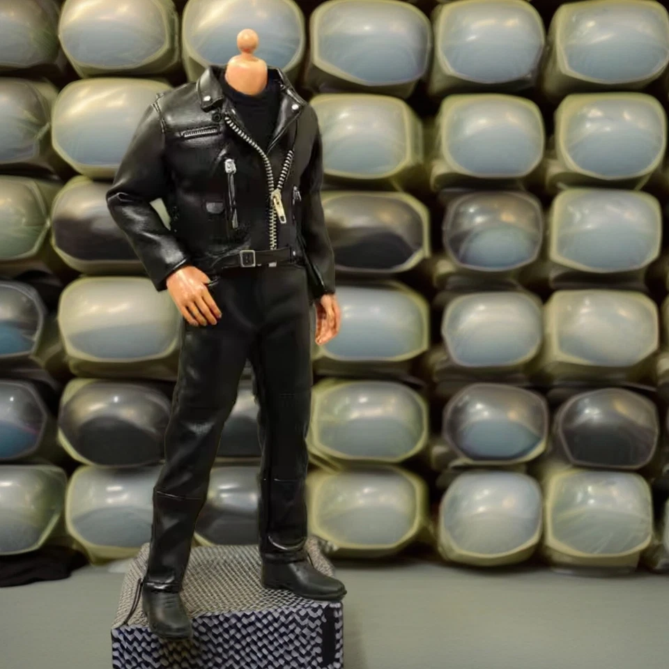 Leather Biker Jacket Set Clothes for 1/6 Scale Male 12" Hot Toy Figure Doll Toy - Image 3 of 4
