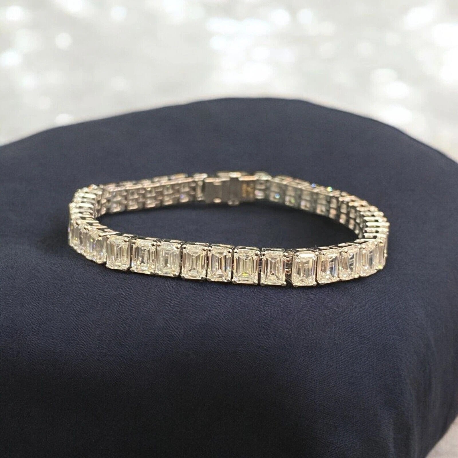 Luxury Diamond Bracelet Lab Created 16 Carat E F VVS2 Emerald Cut 14k White Gold