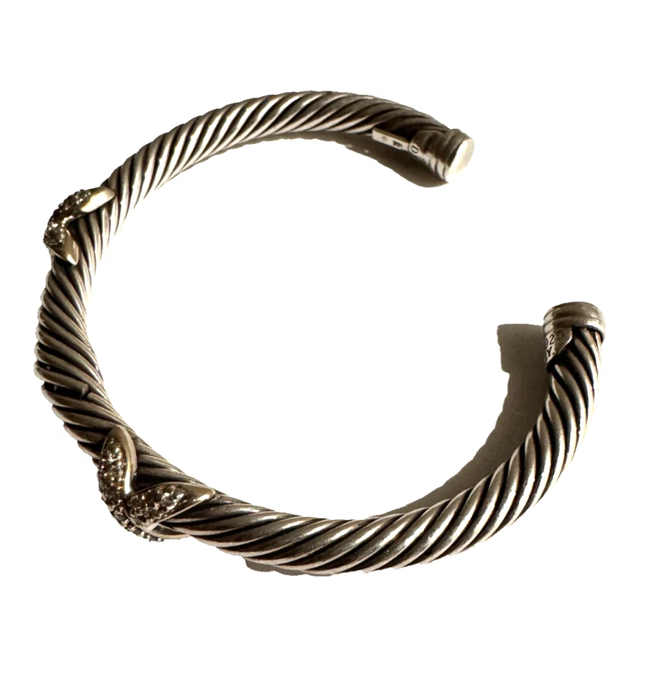 David Yurman Oro 18K, 925 Dialmond Wavery Cable Brazalete Auténtico Foto 2 de 4