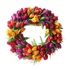20Inch Tulip Wreath Flower Wreaths for Front Door, Spring Silk Wreath with