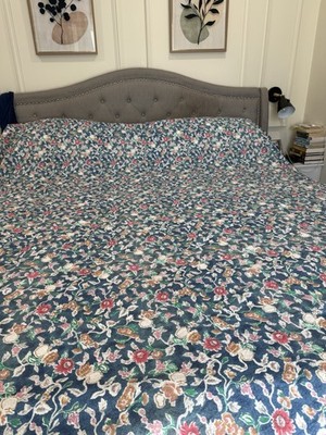 Ralph Lauren JARDIN Blue Floral Queen Flat Sheet Vintage Cottage Farmhouse