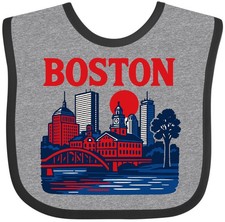 Inktastic Boston Skyline Illustration Retro Style Baby Bib Cityscape City Lover
